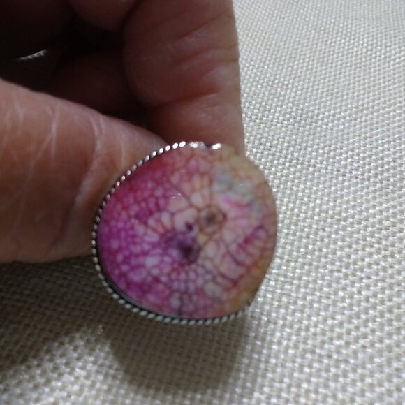 Unique PINK SOLAR AGATE Handmade Sterling 925 Ring Size 8.75 #290C - Picture 3 of 3
